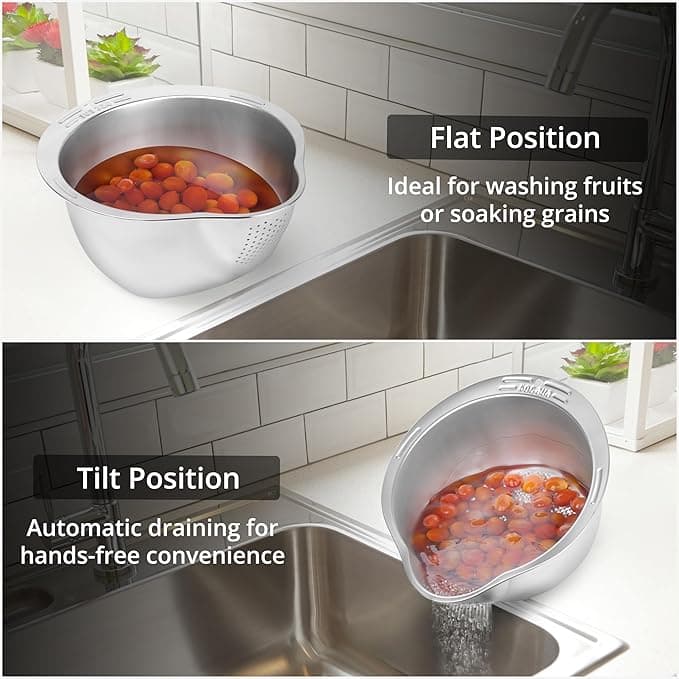 Stainless Steel Rice Washer Strainer Bowl
